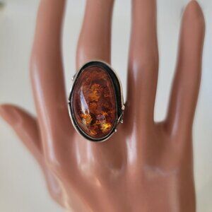 Amber & Sterling Ring